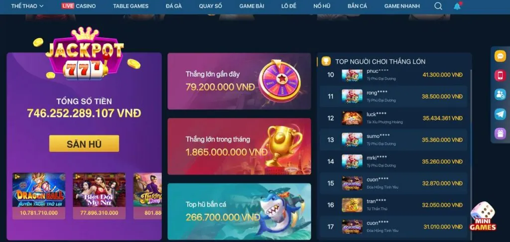 Giao diện các tính năng của ứng dụng 123b game